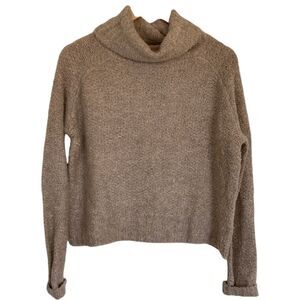 Zara Pullover Cowl‎ Neck Boxy Sweater Womens Size L Tan Boiled Wool Look